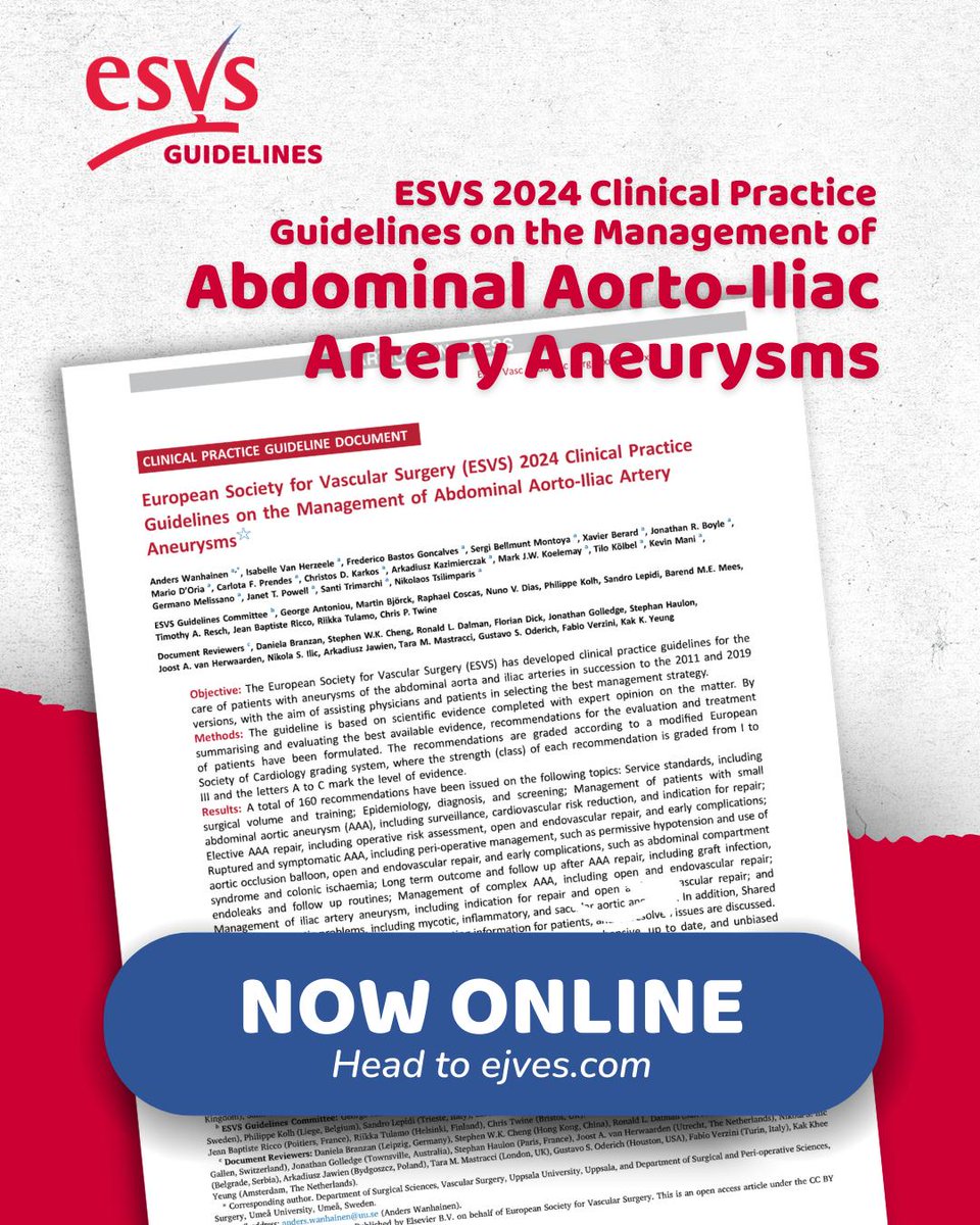 ESVSmembership's tweet photo. Read the latest ESVS Guidelines? 👀

Guidelines on the Mgmt. of Asymptomatic Lower Limb PAD &amp; Intermittent Claudication was print published Jan. EJVES issue🗞️

🆕And Guidelines on the Mgmt. of Abdominal Aorto-Iliac Artery Aneurysms was just e-published!
 https://t.co/kJ9JXP0V6N https://t.co/lNhd62VXv0