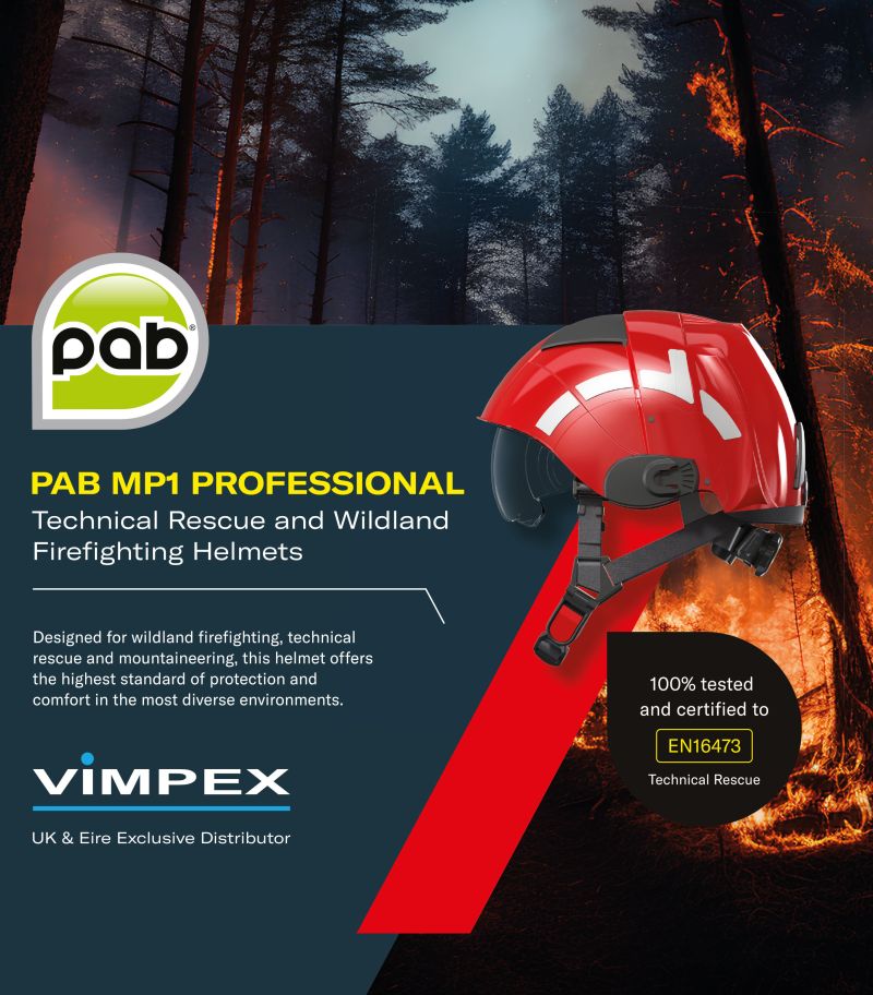 PAB MP1 Professional Technical Rescue and Wildland Firefighting Helmets exclusively from UK and Eire distributor <a href="/VimpexLtd/">Vimpex</a>

100% tested &amp; certified to EN16473(Technical Rescue), and EN16471 (Wildland Firefighting) - the highest level of protection.
Info: rb.gy/ltxr4j