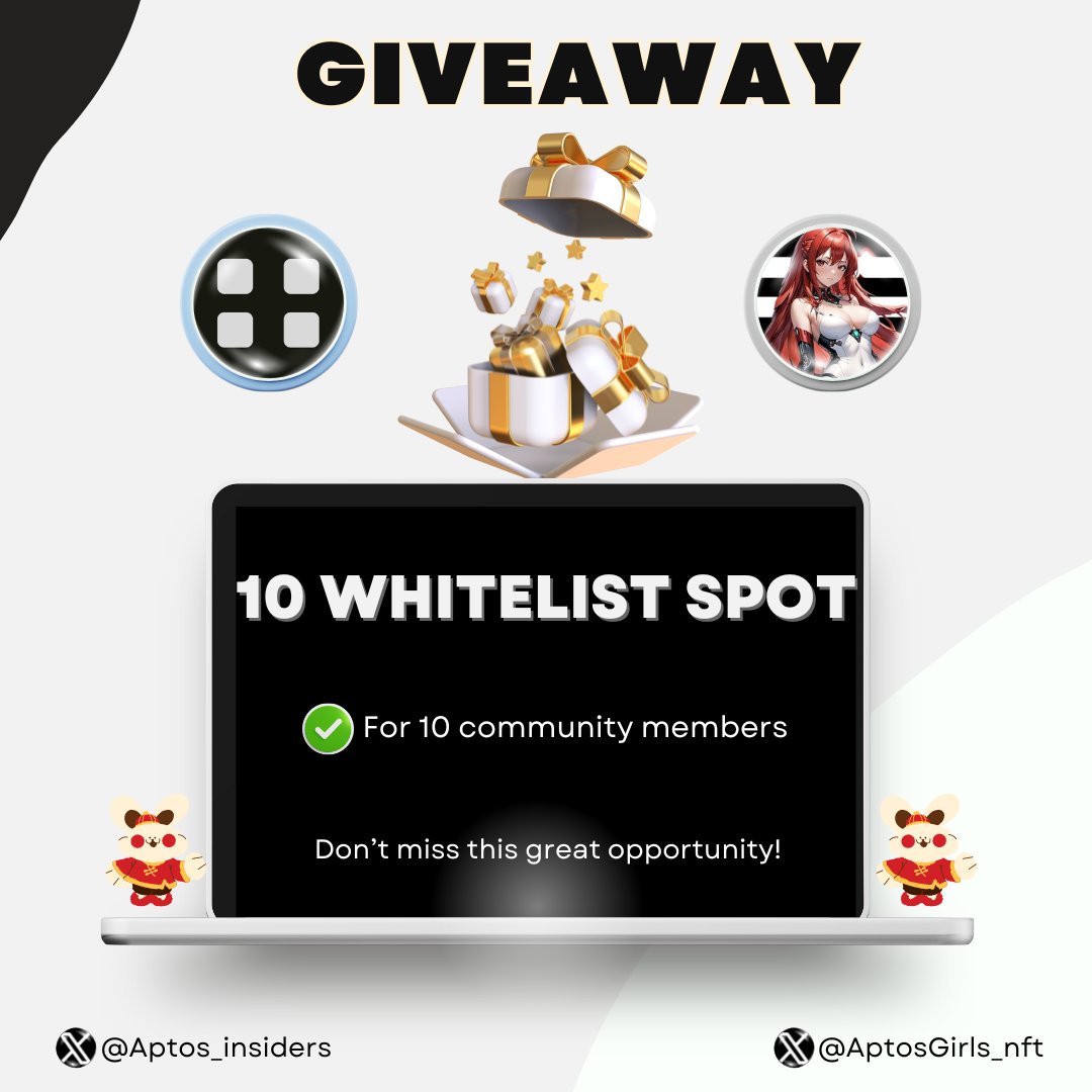 GIVEAWAY FREE MINT NFT🪂

We're excited to announce the collaboration with Aptos Girls to contribute to the Aptos Ecosystem!💥

🎁10 Whitelist = 10 FreeMint Guaranteed💧

1⃣ Follow @AptosGirls_nft and <a href="/pandatonft/">Pandato</a> 
2⃣ Like, RT and tag 3 friends
3⃣ Drop your #Aptos wallet address