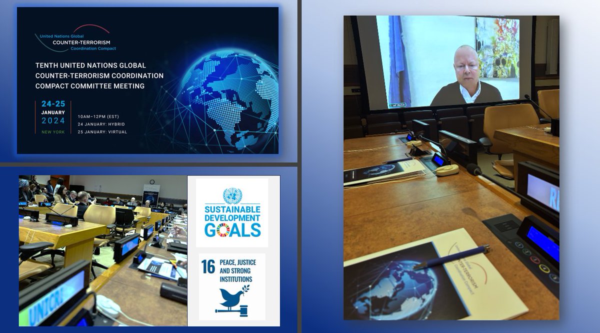 UNICRI's tweet photo. 10th @UN Global #CounterTerrorism Coordination Compact Committee Mtg: DD L. Villadsen shared insights from UNICRI’s work in Africa on #ClimateInsecurity & #ViolentExtremism, #GenderResponsive #PCVE, #CrimeTerror #Nexus & #PrivateMilitaryCompanies trends.
👉https://t.co/njlqUFHE2K https://t.co/yoYcTOhXot