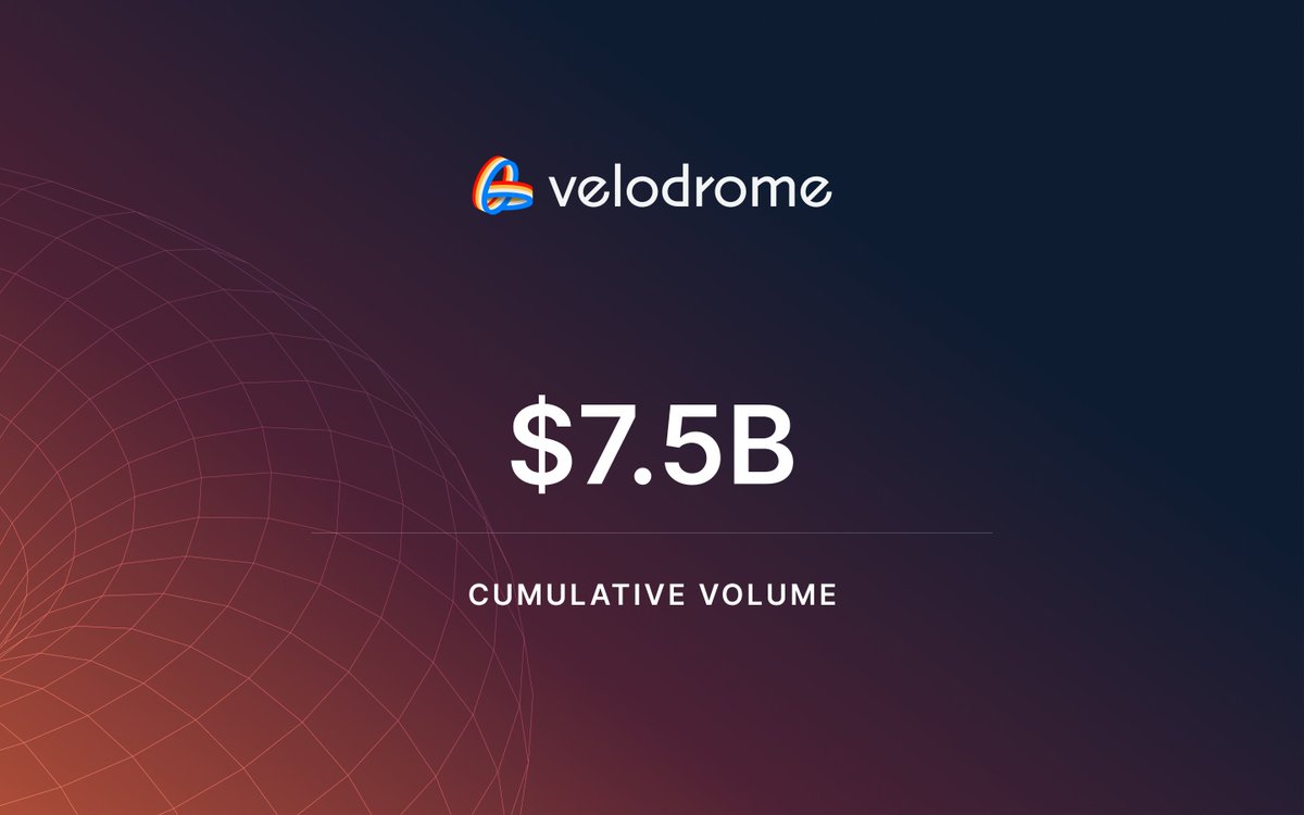 Velodrome has blown past a new volume milestone. 🚴‍♀️✨💨

Over $7.5b in cumulative volume has now flown through Velodrome and with the launch of Slipstream coming shortly, we're just getting started.