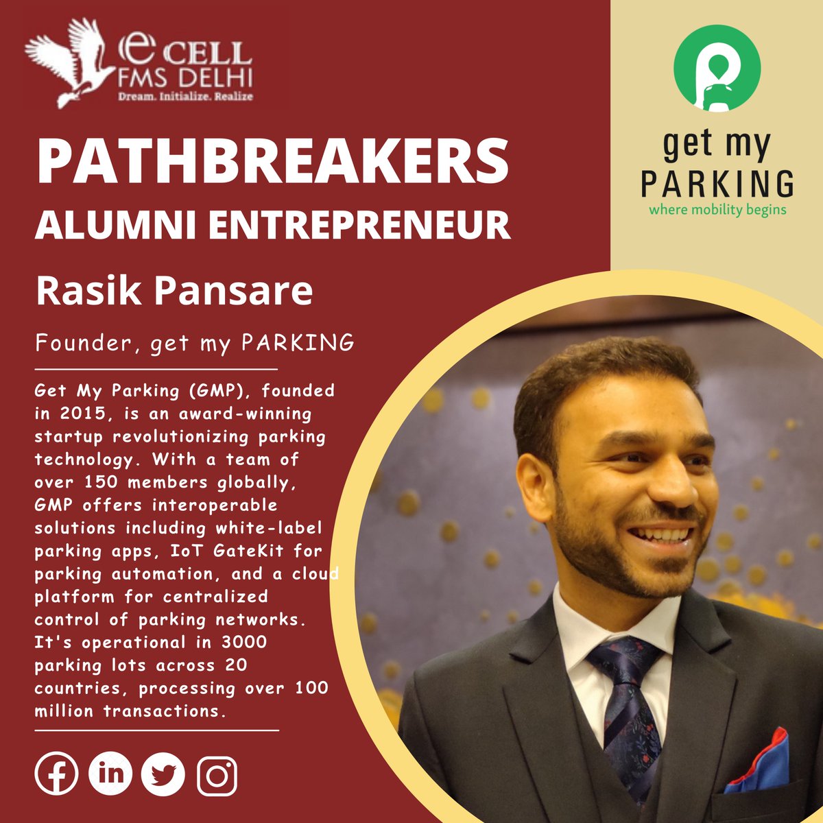 ecell_fms's tweet photo. 🚀 Introducing Pathbreakers! 🌟

On the auspicious occasion of the 75th Republic Day of India , E-Cell, FMS Delhi, is thrilled to launch "Pathbreakers," a social media series celebrating the remarkable journeys of our alumni entrepreneurs. https://t.co/LwuUYkWsQx