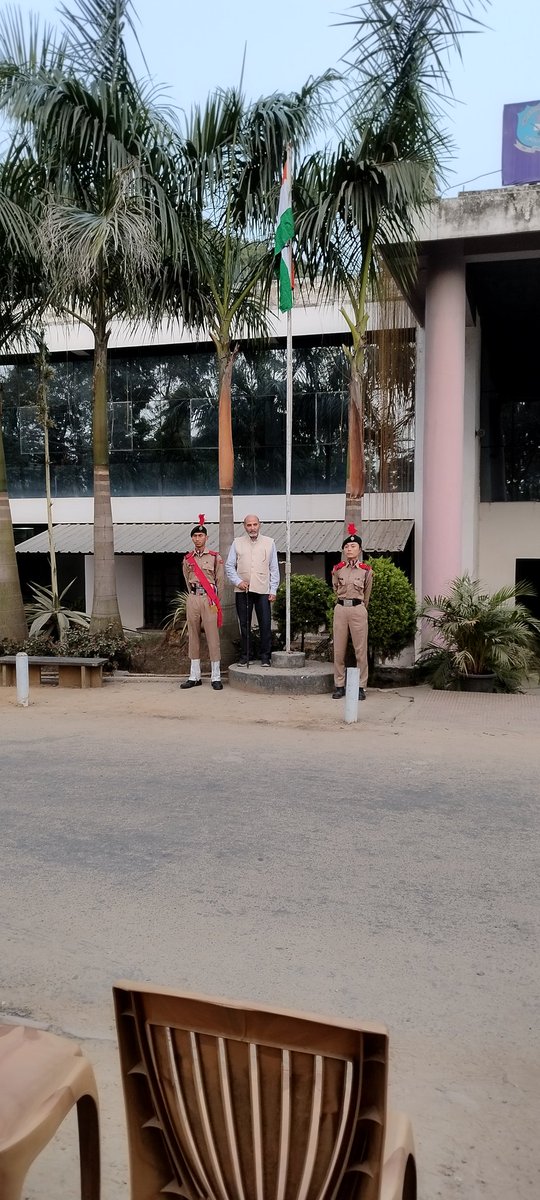 DimapurCollege's tweet photo. College proudly celebrates 75th Republic Day with flag hoisting, honored by the principal's guard of honour. Students and faculty join in a disciplined parade led by DGC, NCC cadets, symbolizing unity and patriotism. #RepublicDay #CollegeCelebration https://t.co/HcCfFbEURO