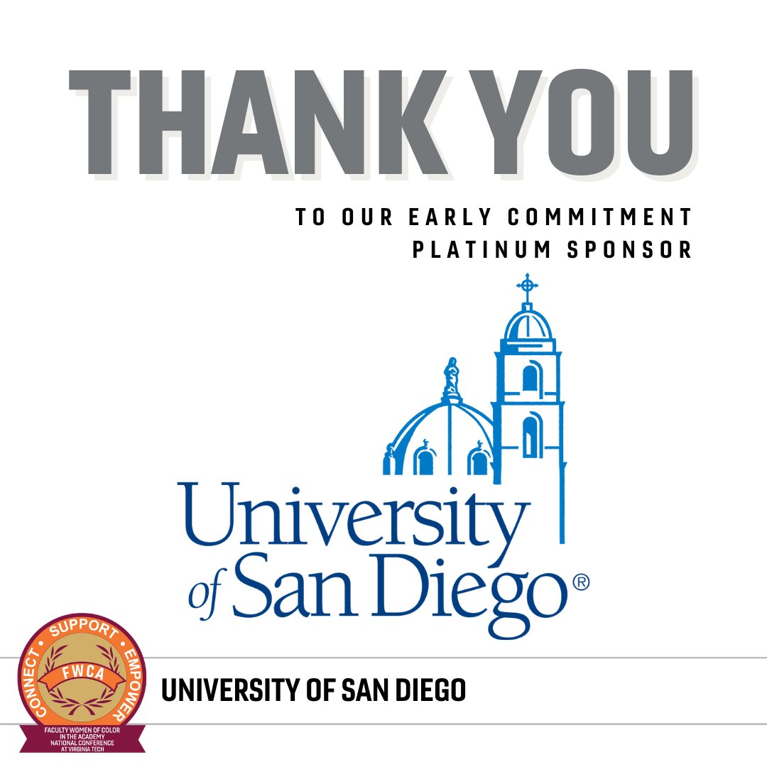 vtfwca's tweet photo. THANK YOU to @uofsandiego for being an Early Commitment Platinum Sponsor! 🩶

Interested in being added to an esteemed list of #FWCA24 sponsors⁉️ 
➡️ Visit https://t.co/bfF1hFaSUc for more information

#FWCA #FWCA2024 #FWCASponsor #FWCA2024Sponsor #Sponsorship #HigherEd https://t.co/1waYoNwLNK