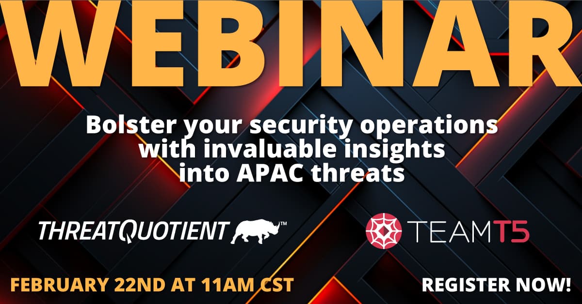 Join #TeamT5 and #ThreatQuotient in this upcoming webinar as they collaborate to empower security teams to proactively protect their organizations. Don't miss out! bit.ly/48M6v0H