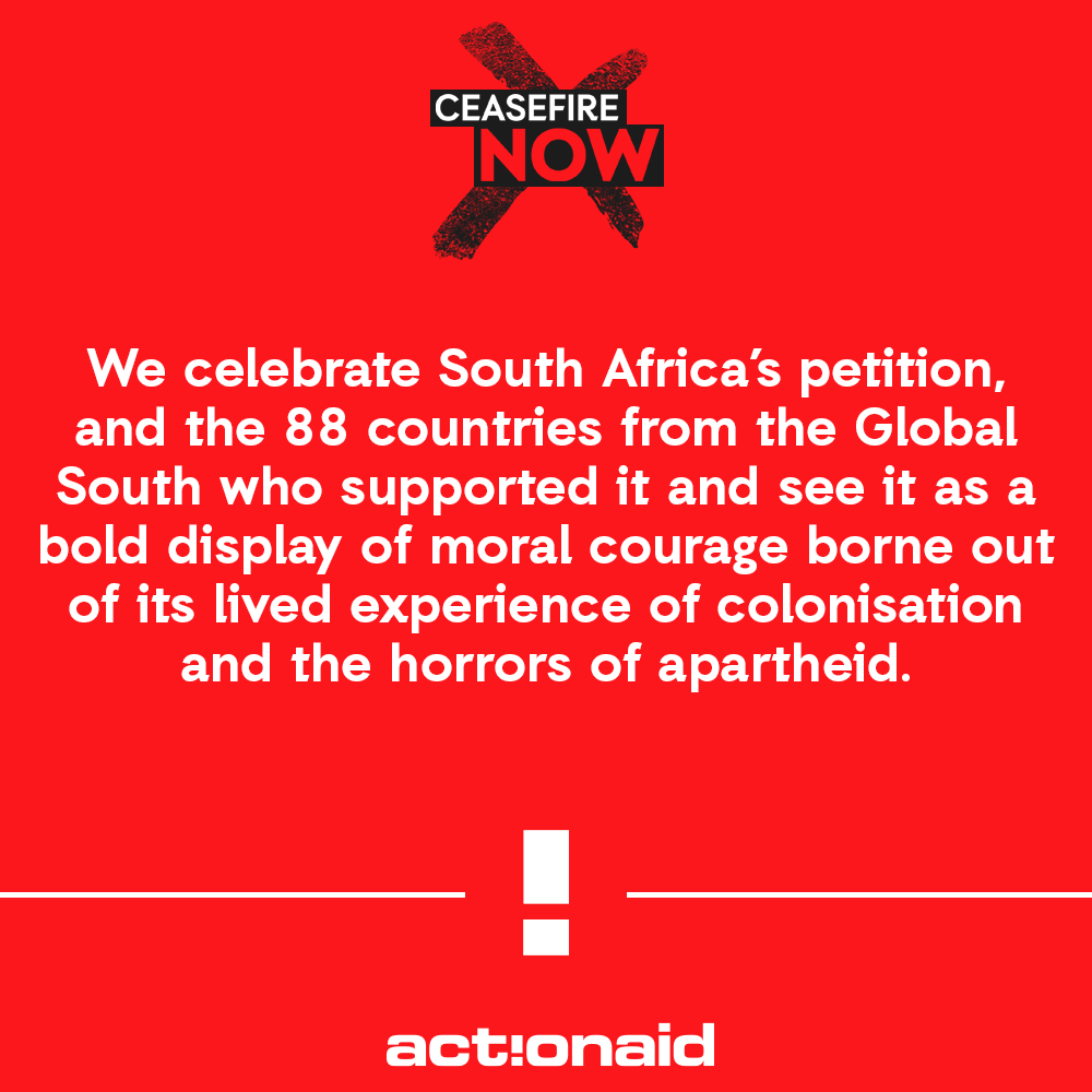 ActionAid welcomes <a href="/CIJ_ICJ/">CIJ_ICJ</a>'s ruling, however we are still calling for an immediate and permanent #CeasefireNow.

🧵Here’s our statement