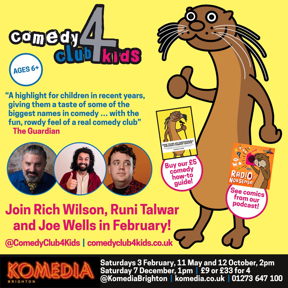 Brighton! KIDS! Join us at @KomediaBrighton on Saturday 3rd February for comedy and general ridiculousness with @IamRichWilson MCing @runitalwar and @joewellscomic! 🎟️komedia.co.uk/brighton/comed…