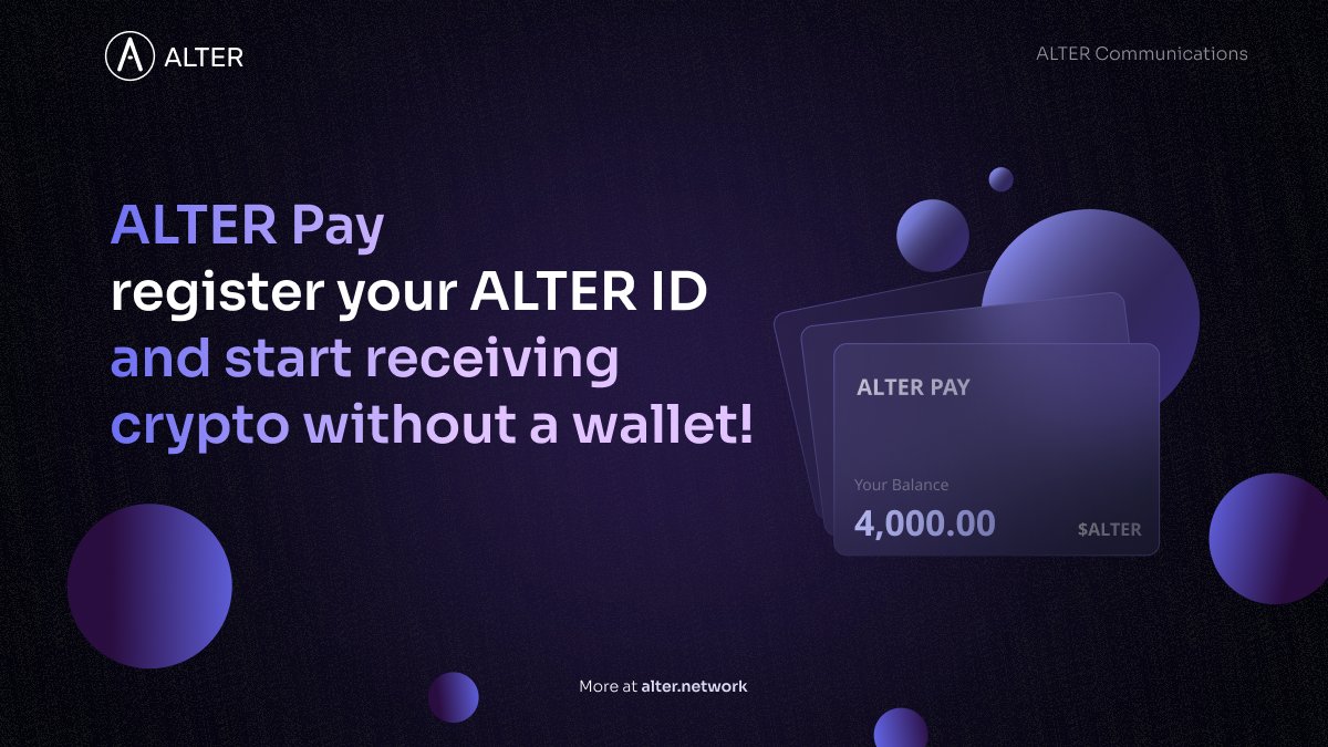 AlterDapp's tweet image. ALTER Pay is live, supporting $ALTER on @SecretNetwork ⚛️

Don't forget to:
🪙 Sign-up your ALTER ID
🪙 Start receiving crypto with wallet-less approach by sharing your just your ALTER ID
🪙 Soon all SNIP25s / IBC token support

Visit: app.alter.network ⚛️
