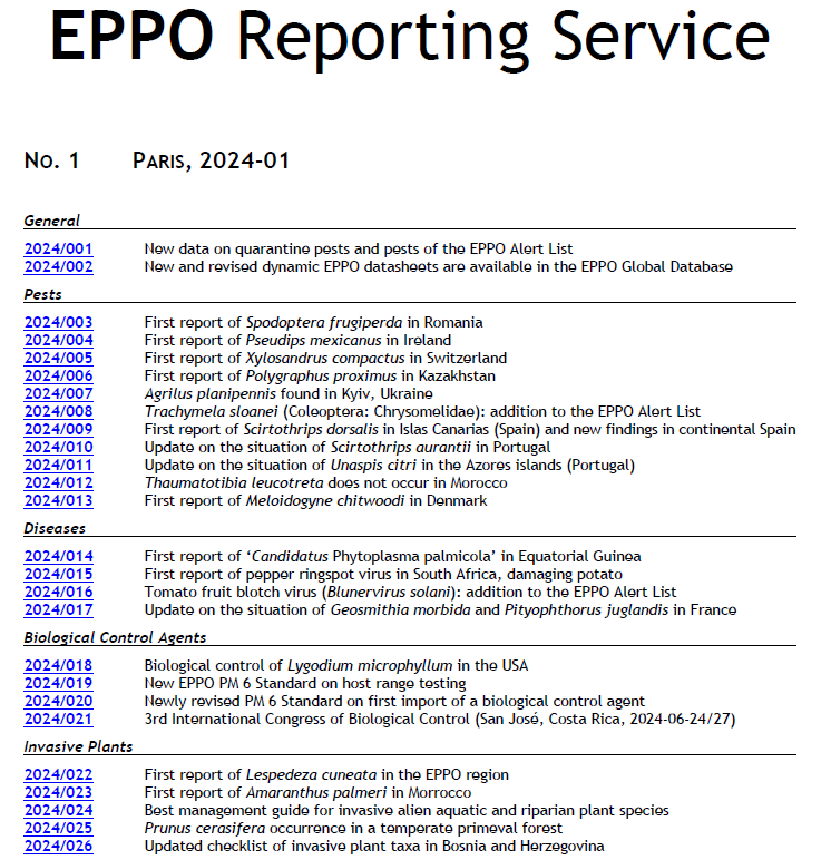 The new issue of the EPPO monthly Reporting Service on emerging pests and invasive alien plants is online: gd.eppo.int/reporting/Rse-…

#planthealth  #earlywarning  #invasive #biocontrol