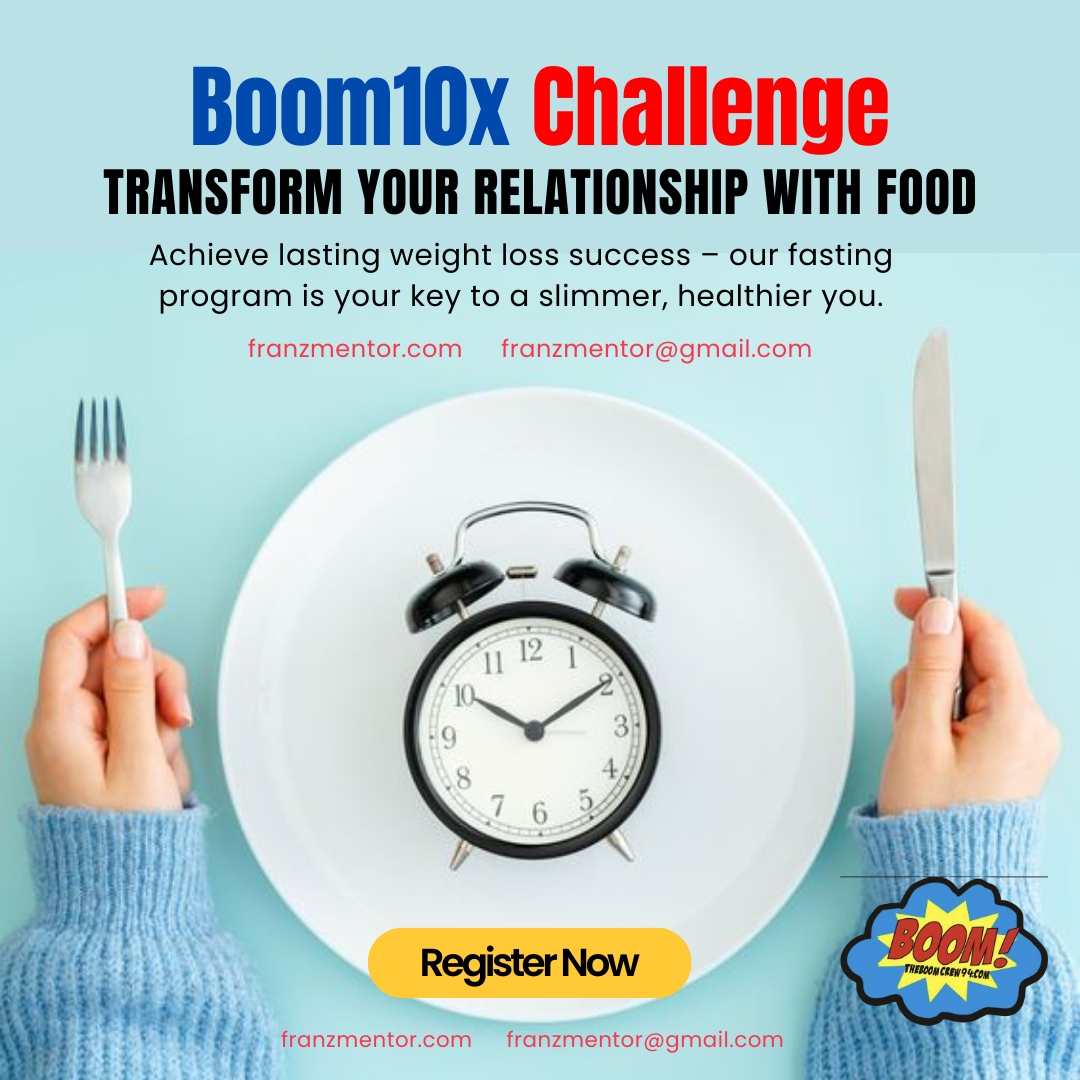 Transform your relationship with food with the Boom10x Challenge! 🌟 

Achieve lasting weight loss success – our fasting program is your key to a slimmer, healthier you. 

Ready to embark on this transformative journey? Register now! 💪✨ 

#FoodTransformation #WeightLossSucce...