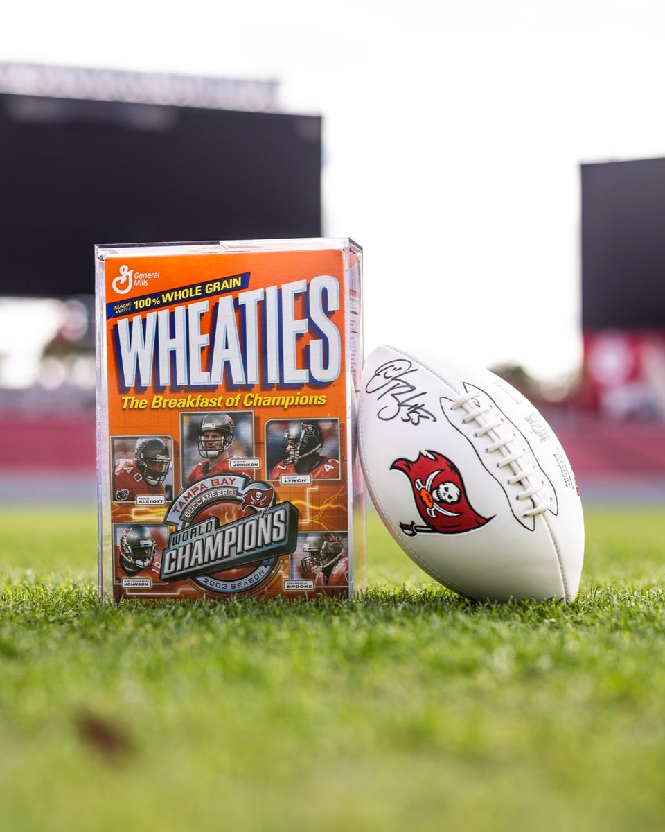 Buccaneers's tweet photo. 2️⃣1️⃣ years ago, we won Super Bowl XXXVII 🏆

We've got a signed @DBrooks55 ball &amp; "The Breakfast of Champions" cereal box to celebrate. Who wants one? ⬇️ https://t.co/1irkD9dzAh