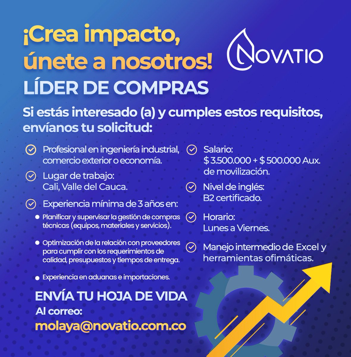Novatio_1's tweet photo. Buscamos personas apasionadas para unirse a nuestro equipo. Envía tu HV a molaya@novatio.com.co y sé parte de la transformación hacia energías renovables. 🍃
¡Descubre más sobre nosotros en https://t.co/iq2BOnSNCD!
#oportunidad #empleo #trabajosíhay https://t.co/YQBSNanaHi