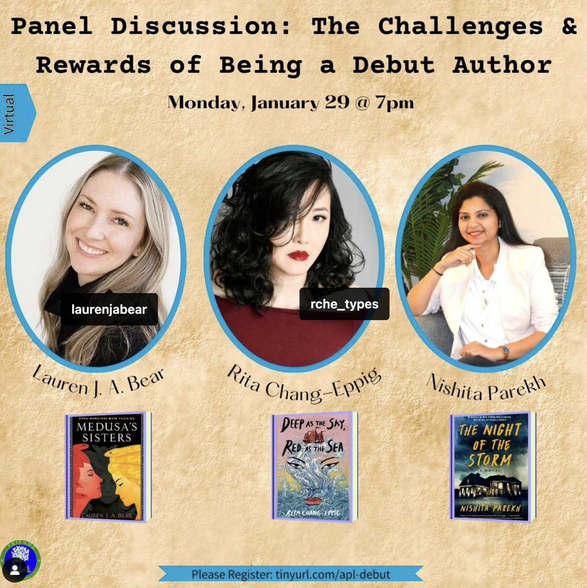 #Massachusetts #libraries host 3 #debutauthors: @laurenjabear, @rche_types, @NishitaAuthor for a VIRTUAL conversation with Q & A! Info: ow.ly/7trq50Qu0ZA #authors #publishing #bookstagram #CenterForTheBook @MassLibAssoc @mblclibraries @NEIBAbooks