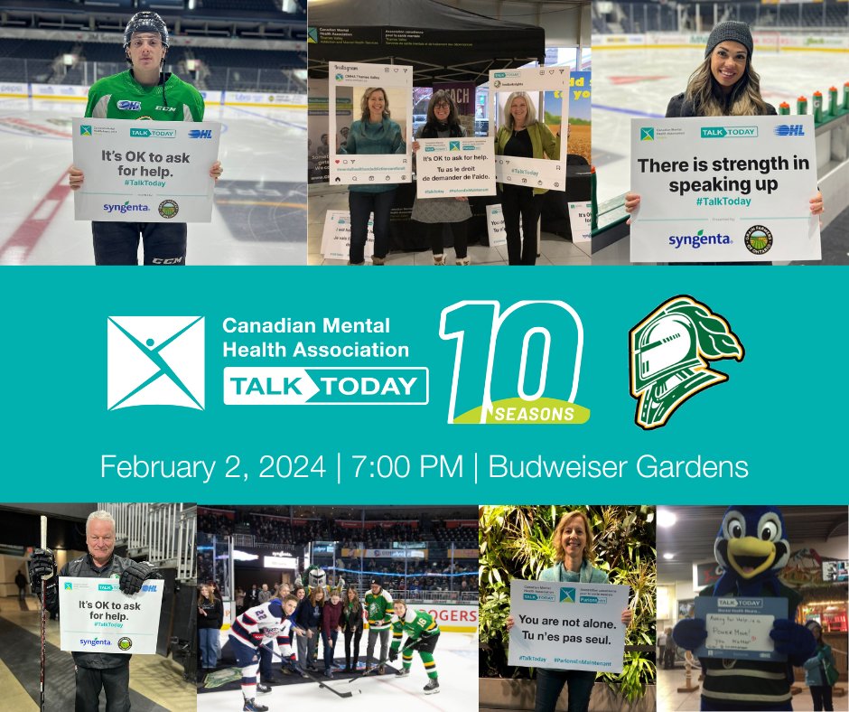 Next week our #TalkToday initative celebrates it's 10th season with the @LondonKnights, @cmha_tv, @syngentacanada & @GrainFarmers of Ontario with our annual special event! Join us on February 2 to talk #mentalhealth.