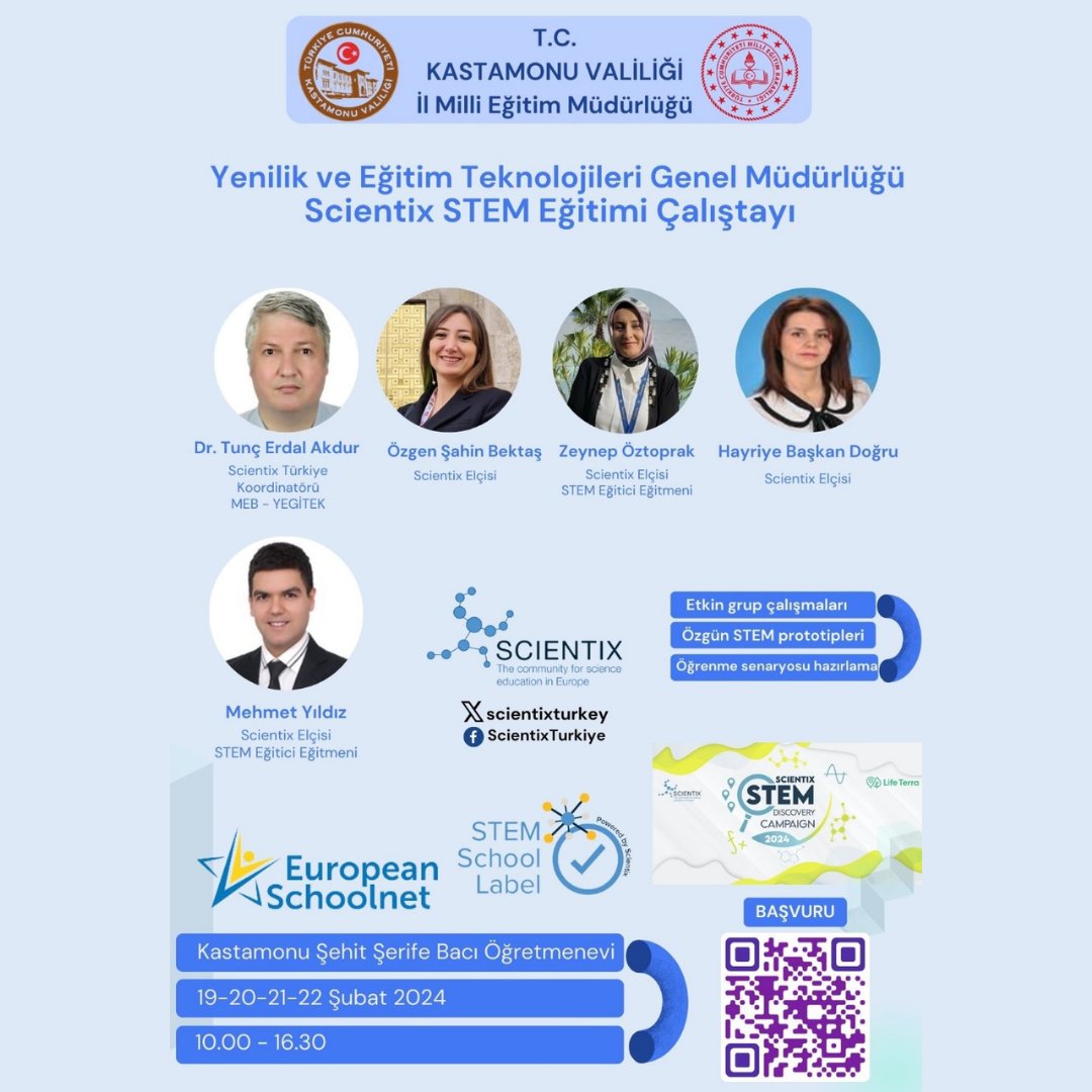 kastamonumem's tweet photo. ↘️SCİENTİX STEM EĞİTİMİ ÇALIŞTAYI
Detay:👉https://t.co/QCwJfTFky7
Başvuru Formu İçin: 👉https://t.co/4Y4JE86K5o
@tcmeb @hasangumus78 https://t.co/aOfzO3Cc45