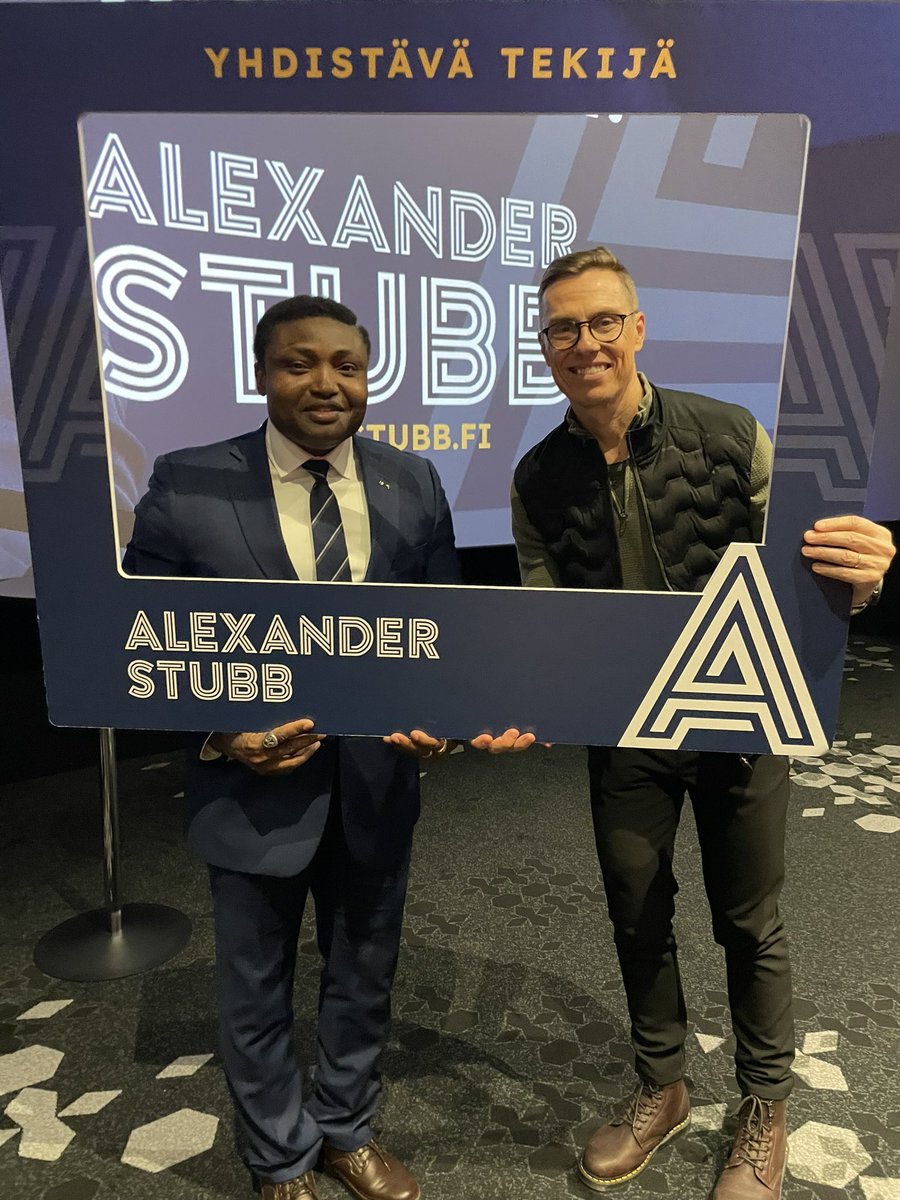 simon_ekpa's tweet photo. Breaking 
The last push for our incoming President  of Finland @alexstubb 
I am dedicating today tomorrow for him, we must push him to victory on Sunday. 
Simon Ekpa and @alexstubb today 26.1.2024 https://t.co/Fd5KmAINA9