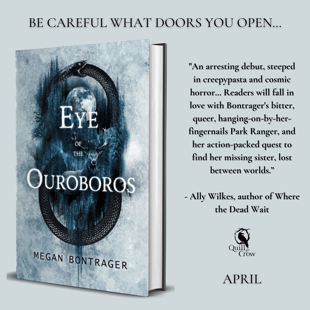 QuillandCrow's tweet photo. Cover Reveal 🙌🏽 Eye of the Ouroboros, the debut cosmic horror novel by Megan Bontrager is now open for preorder… just be careful what doors you open 👀 https://t.co/WsvErbtqfv