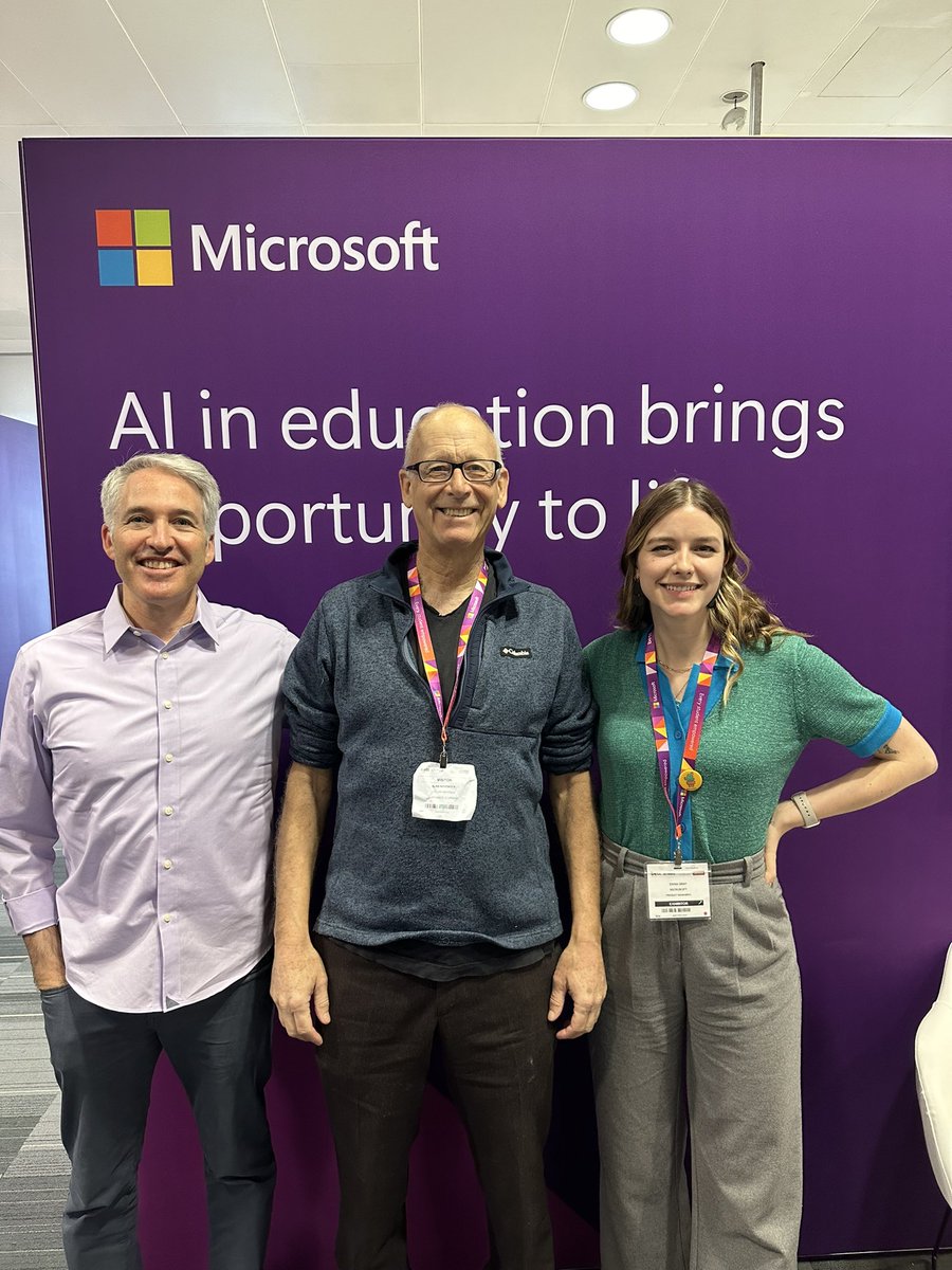 One of my #Bett2024 highlights - watching @em_gray2 blow the mind of EDU legend Alan November, as she gave him a personal tour of Search Coach and Progress. 

Alan inspired the original project w/ his work on information literacy!

Here is the photo of the 3 of us

#MicrosoftEDU