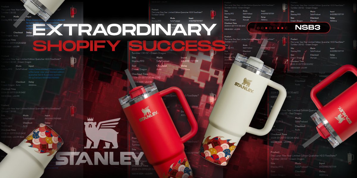 nsb_bot's tweet image. REPOST TO WIN 1x NSB3🔥
So NSB&apos;s INSANE Shopify module did THIS

-First checkout among all bots 500ms before drop time
- Crazy 65 Stanley Checkouts running 100 tasks!
- 80% User success rate
- Avg. 6.8 CCs per successful user

The Real &amp;amp; Best All-in-one Bot🚀
IFYKYK😉