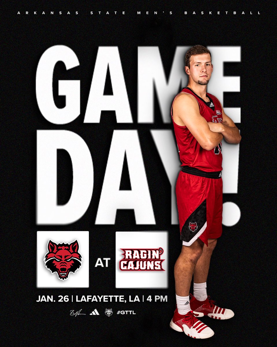 AStateMB's tweet photo. It’s 𝐆𝐀𝐌𝐄𝐃𝐀𝐘 [again] in Lafayette‼️

🆚 Louisiana
🕓 4 PM
📍 Lafayette, La.
🏟️ Cajundome
📺 https://t.co/qD94LptoZc 
📊 https://t.co/yuHpNZwHQn 
📻 https://t.co/WuybrNgeVJ 

#GTTL | #WolvesUp https://t.co/h7sF1eZajj
