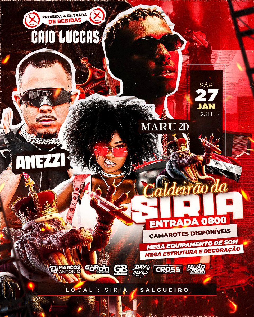 AMANHÃ SABADÃO TODOS OS CAMINHOS TE LEVAM PARA O CALDEIRÃO DA SÍRIA COM UM MEGA SHOW DO TRIO DA NADAMAL!
CAIO LUCAS + ANEZZI + MARU2D
<a href="/DJGBDOSALGUEIRO/">GB DO SALGUEIRO</a> 
<a href="/djdayalves/">DAY ALVES 🍑🍒🔥</a> 
<a href="/DJMarcoAntonio_/">Marco Antonio</a> 
<a href="/Djfeijaoo/">DJ Feijão Do Anaia</a> 
<a href="/Salgueiro_td2/">COMPLEXO DO SALGUEIRO 👑</a>