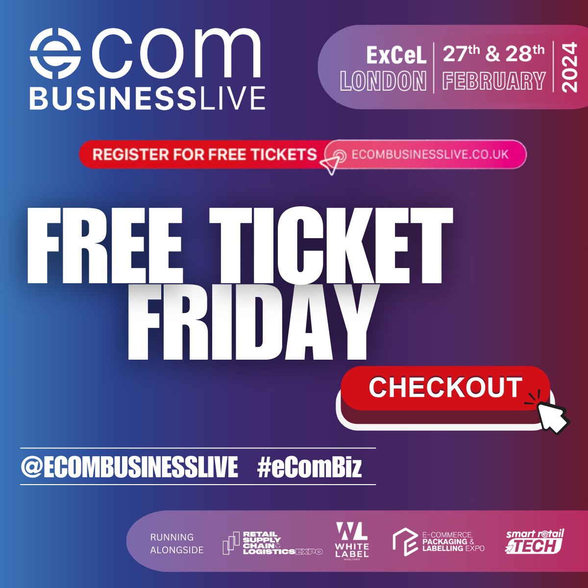 As January wraps up, gear up for February! Celebrate the last Friday with FREE tickets to eCom business Live transforming the ExCeL London on the 27th &amp; 28th. 

Secure yours now: lnkd.in/e3mrMsp2 🎫 

#FreeTicketFriday #ecombiz #ExCeLLondon #2024events #ukbusiness