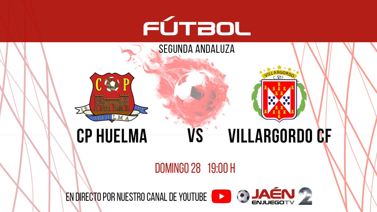 🚨RETRANSMISIÓN EN EL CANAL 2 ‼

👉Y en el CANAL 2 de JeJ tendremos... 2ª ANDALUZA. PARTIDAZO

⚽Desde las 19:00 h, en directo: <a href="/CPHuelma/">Club Polideportivo Huelma</a> - <a href="/VillargordoCF/">VillargordoCF</a> . Los dos equipos quieren seguir teniendo opciones de llegar al play off ‼

📺Aquí lo verás: youtube.com/live/yGxCjUWlS…