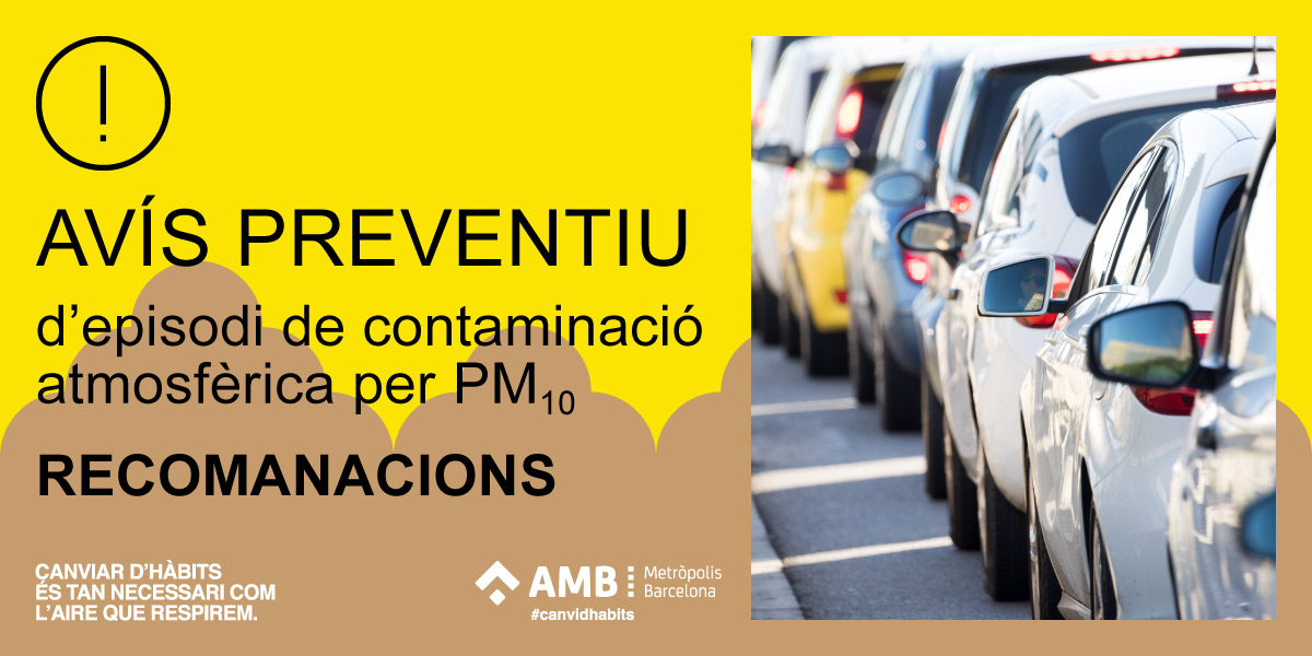 sostAMB's tweet photo. Vols ajudar a millorar la qualitat de l’aire? Redueix els desplaçaments en vehicle privat agafant el transport públic.
#avíspreventiu #canvidhabitsAMB #airenetAMB https://t.co/YBGczTdoKs