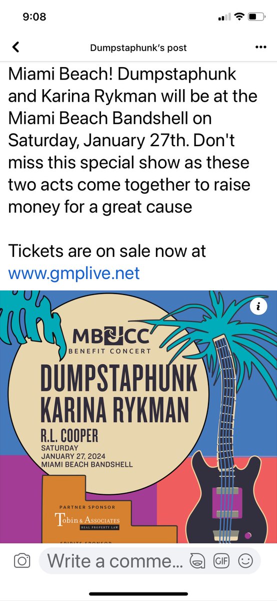 Super excited to see @KarinaRykman again in Miami tomorrow night!! At our best south Fla venue , let’s jump city kids!! @MBBandShell @GMPLIVE  @adam_noviembre