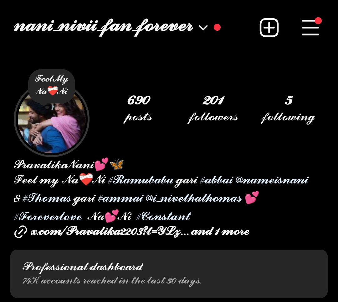 Pravalika2203's tweet photo. How was my #instabio 🙈
Feel my Na❤🩹Ni #Rambabu gari #abbai @NameisNani & #Thomas gari #ammai @i_nivethathomas 💕 #Foreverlove Na💕Ni #constant
#Naniluuu🙈🥰🥺💕
#Nivii🥺🥰💕 https://t.co/BbBhnVz9wj