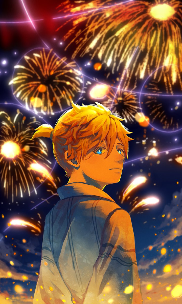 Leventaria's tweet photo. Drawing I draw for Len 13 anniversary of Fire@flower 
#VOCALOID #fanart https://t.co/rxTYrNQ3Bv