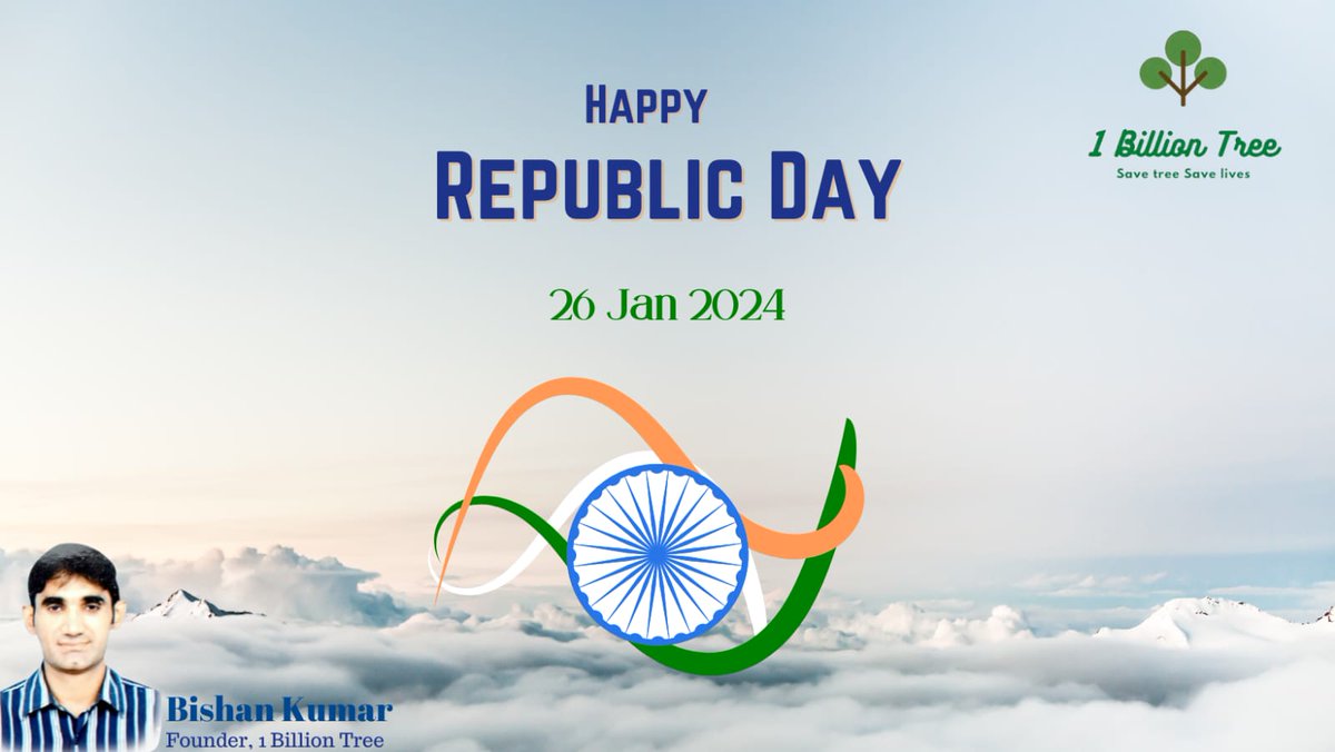 1billiontree's tweet image. सभी देशवासियों को गणतंत्र दिवस की शुभकामनाएं! Happy Republic Day #RepublicDay2024 #1billiontree #JaiHind #JaiBharat