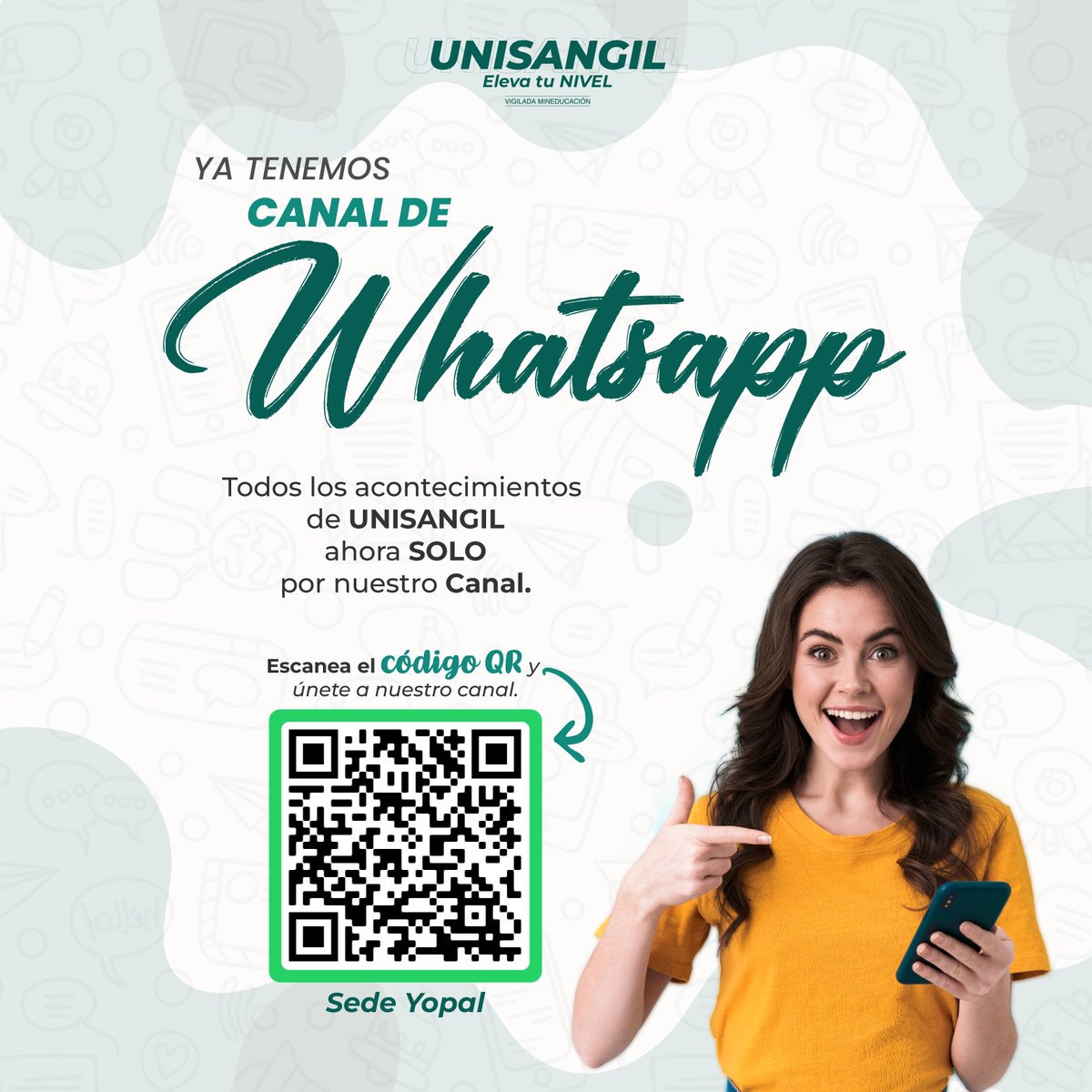 UNISANGIL's tweet photo. 🤩 ¡Estamos en WhatsApp! 📲

🤓 Toda la información y lo que pasa en nuestra universidad lo encuentras en nuestro 🟢💬 Canal de WhatsApp.

🤳 Escanea el QR y forma parte de nuestra comunidad. 🤗

#UNISANGILElevaTuNivel 🚀 https://t.co/30RoHUWTrC