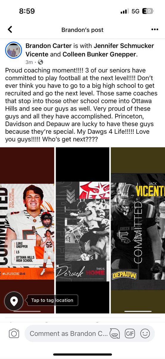 Coach Brandon Carter (@beecee419) on Twitter photo Very proud of these 3 young men!!!! <a href="/GnepperLuke/">Luke Gnepper</a> <a href="/jack_perozek/">Jack Perozek</a> <a href="/Jack_Vicente_/">Jack Vicente</a> I love you guys and I’m so proud of all the things you guys have accomplished. Thank you for setting the standard for <a href="/OHillsFootball/">Ottawa Hills Football</a> for decades to come. <a href="/PrincetonFTBL/">Princeton Football</a> <a href="/DavidsonFB/">Davidson Football</a> <a href="/DePauwTigersFB/">DePauw Football</a> Very proud of these 3 young men!!!! <a href="/GnepperLuke/">Luke Gnepper</a> <a href="/jack_perozek/">Jack Perozek</a> <a href="/Jack_Vicente_/">Jack Vicente</a> I love you guys and I’m so proud of all the things you guys have accomplished. Thank you for setting the standard for <a href="/OHillsFootball/">Ottawa Hills Football</a> for decades to come. <a href="/PrincetonFTBL/">Princeton Football</a> <a href="/DavidsonFB/">Davidson Football</a> <a href="/DePauwTigersFB/">DePauw Football</a>