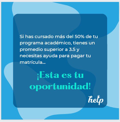 fundacion_help's tweet photo. En Help Estamos comprometidos con disminuir la deserción en la educación superior. 

Por eso, si estás cursando un programa técnico, tecnólogo o profesional y necesitas ayuda para financiar tus estudios, ¡esta convocatoria es para ti!  

Aplica ya: https://t.co/vxkJtY6tFt https://t.co/KUztWEa4u9