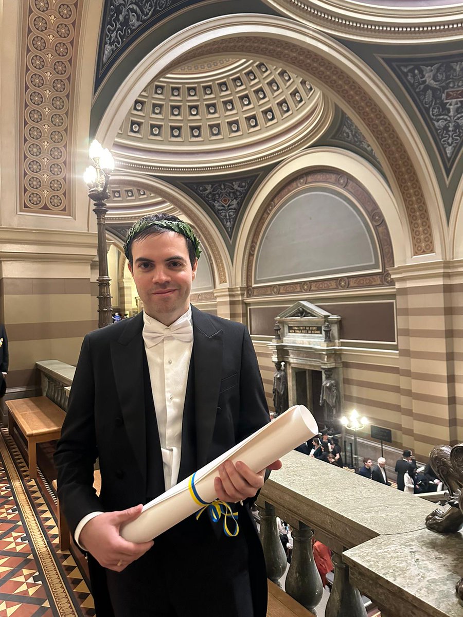 Anointed Doctor of Philosophy at Uppsala University. Diploma, laureate hat and a golden ring to represent my commitment in the pursuit of truth. I'm a proud boy today