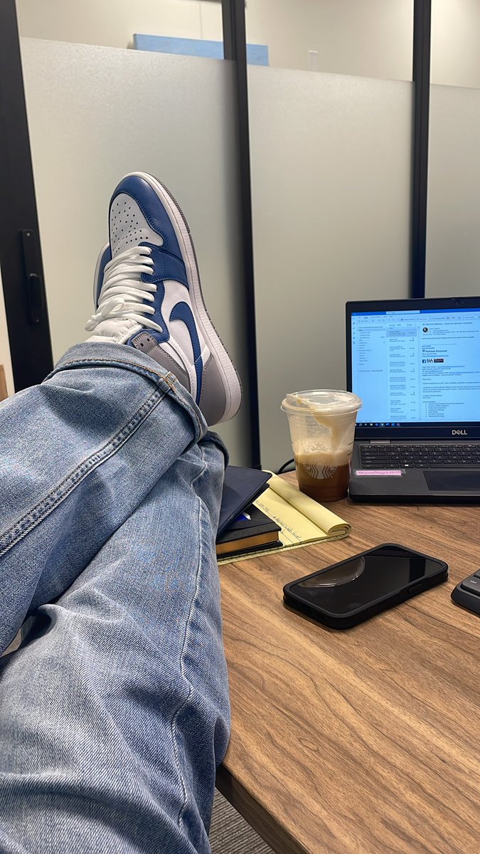 Casual Fridays in the office. #Jordan1High #TrueBlue #Starbucks #NitroColdBrew #WhatsOnYourFeet #CasualFridays #SneakerHead