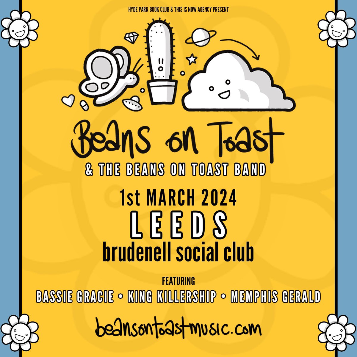 80% of tickets have now gone for the return of @beanstoast to Leeds, at the Brudenell on March 1st. Great new band around him, Basie Gracie, King Killership & Memphis Gerald ~ last tickets 👉 seetickets.com/event/beans-on…