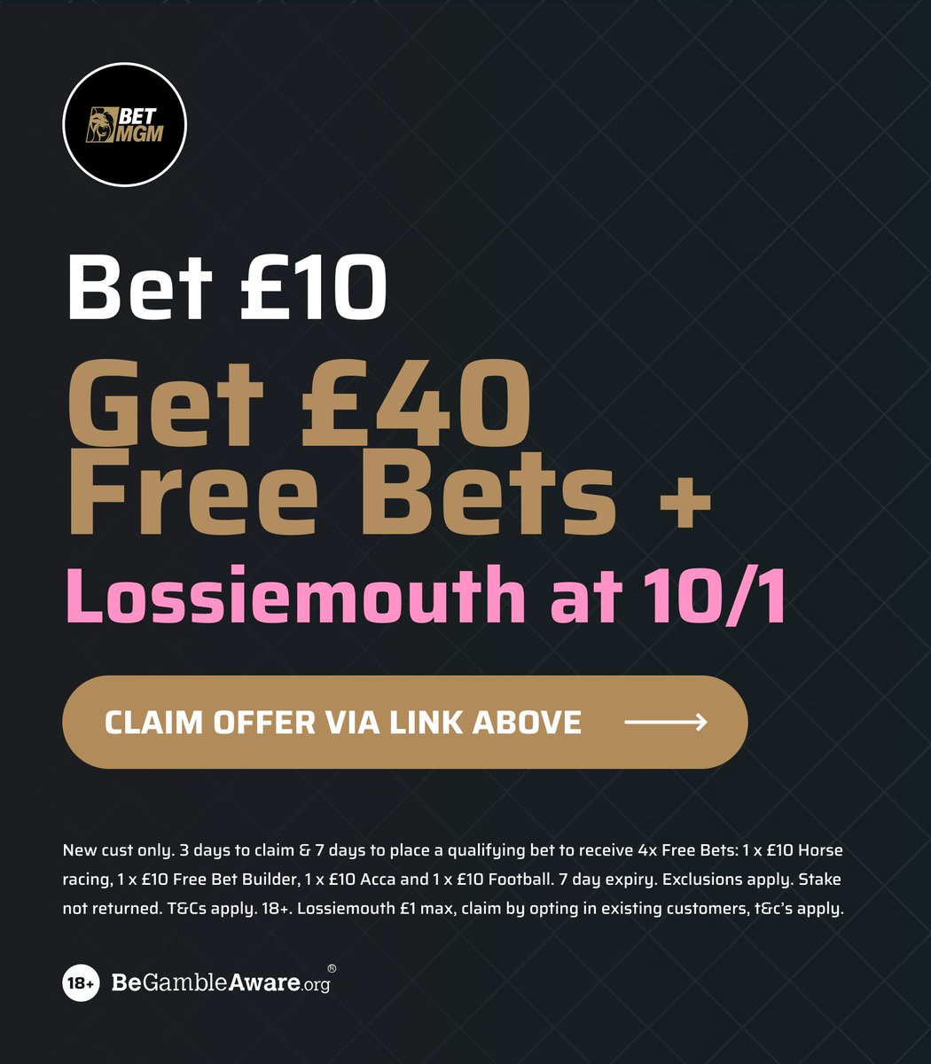 HUGE BETMGM OFFER 🔥 Get £40 IN FREE BETS for tomorrow and get LOSSIEMOUTH TO WIN AT A HUGE 10/1! 🩷💚 Claim HERE: twebet.link/BetMGMB10G40 #AD | 18+ | BeGambleAware | New Customer Offer | T&C's Apply
