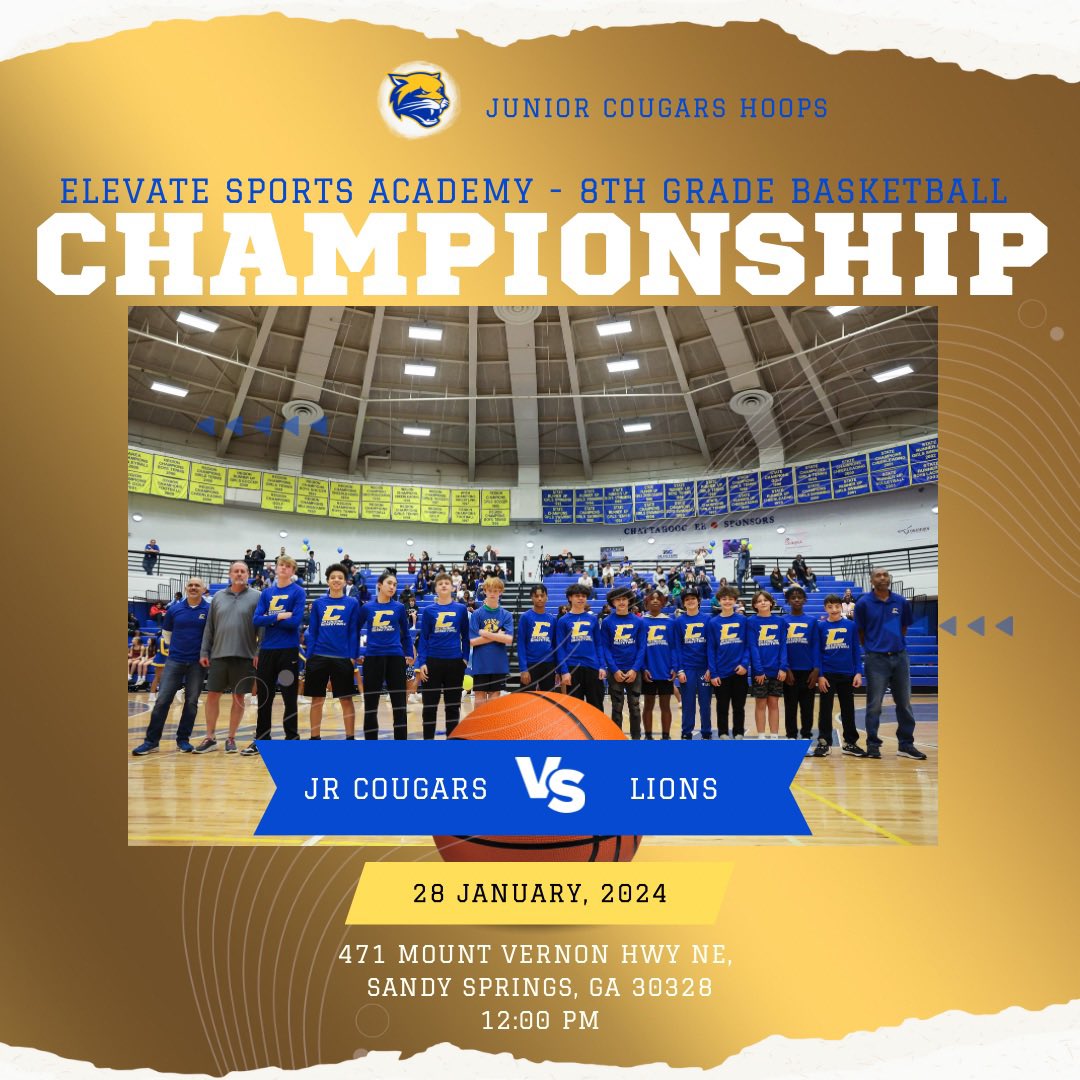 jrcougarshoops's tweet photo. Hey Junior Cougars Hoops fans! Your 7th & 8th grade teams will compete in the Elevate Academy Championship games this Sunday, 1/28/2024. Let’s fill the gym w/ blue & gold! Entry fee is $7.00. Venmo/CashApp accepted forms of payments. #GoHooch #juniorcougarshoops #basketball https://t.co/6bOgg9epPD
