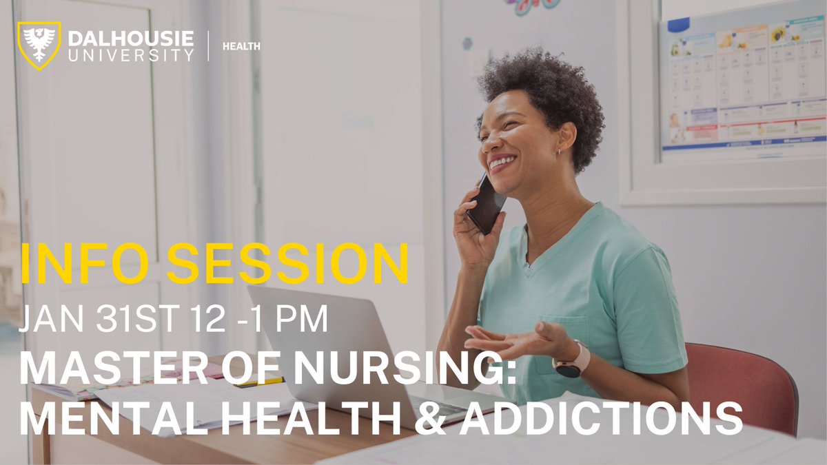 We have an exciting new @DalNursing program! It's intended for RNs who already have clinical experience in mental health and addictions seeking to enhance their clinical assessment skills and expertise. Sign up for the first info session on Jan 31st: dal.ca/faculty/health…