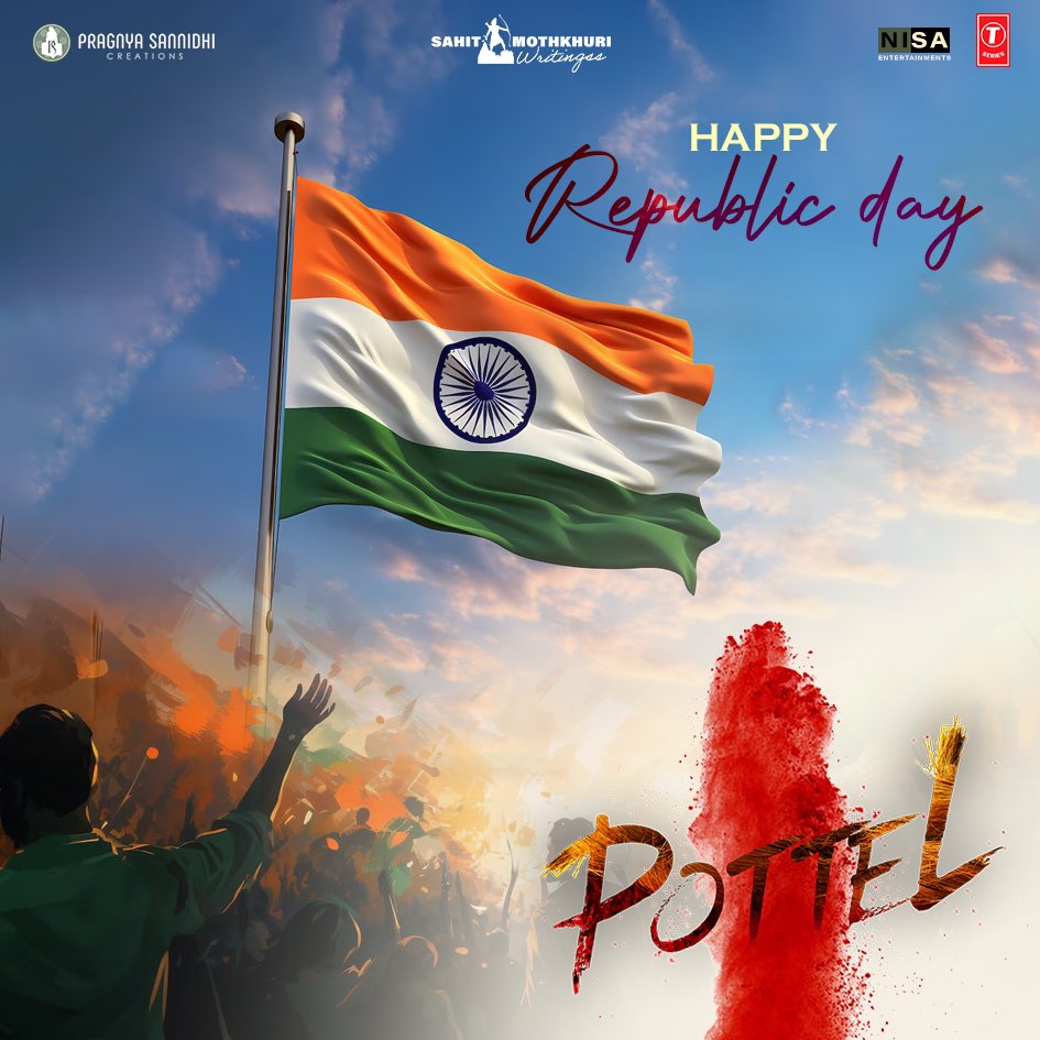 Wishing Happy #RepublicDay to everyone 🤩🇮🇳 - Team @pottelthemovie Directed by @MothkuriSaahith Produced by @nishankreddy17 @SureshKSadige @YuvaChandraa @AnanyaNagalla @NisaEnt @pscreations_psc @Priyankaoffl @karthikaSriniva @UrsVamsiShekar @tseriessouth