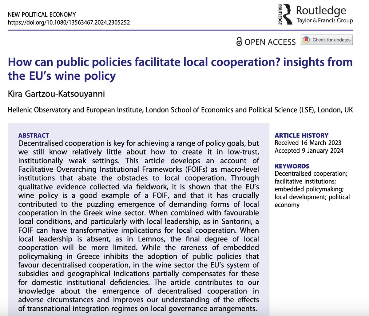 I’m very happy that my article about fostering cooperation in production, which draws on one of my favourite EU policies, has found a home in @NPEjournal. (1/…) doi.org/10.1080/135634…