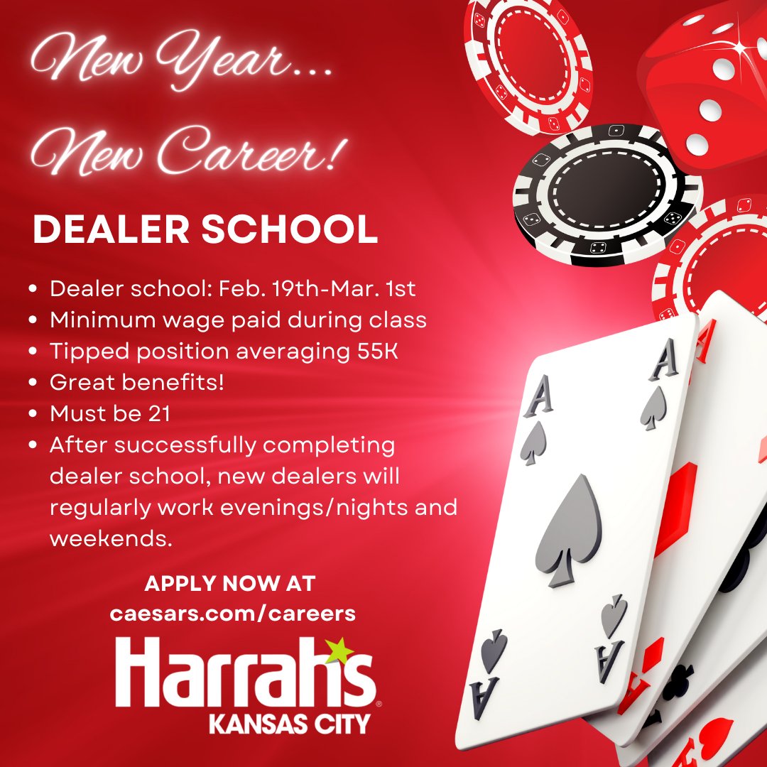 Looking to start a new career? We've got you covered!

Dealer School is back by popular demand starting Monday, February 19th. Don't miss out on this great new opportunity, learn more today: bit.ly/3NWL44t