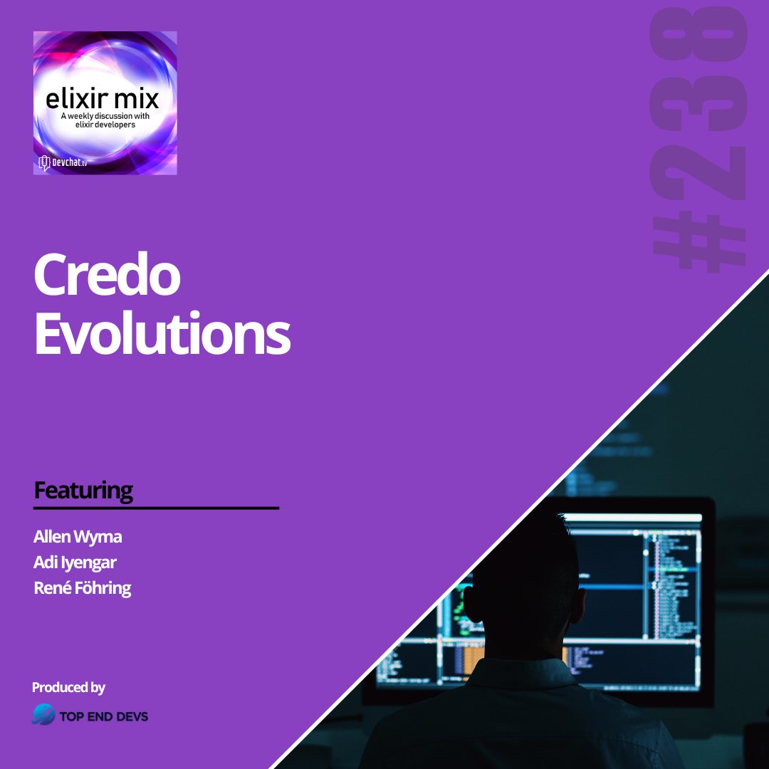 topenddevs's tweet image. Check out this week&apos;s episode of #ElixirMix with René Föhring

#𝗘𝗠𝘅: Credo Evolutions 

rfr.bz/t8y6480