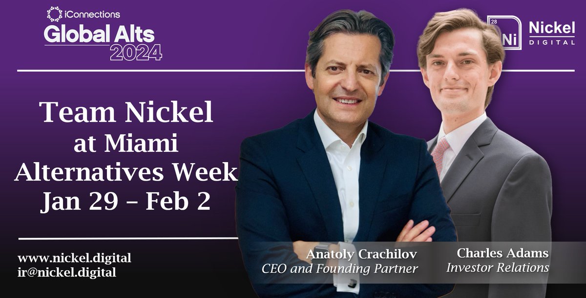 Heading to the 2024 MFA or Global Alts Conference in Miami?

Reach out to <a href="/Crachilov/">Anatoly Crachilov, CEO Nickel Digital</a> or <a href="/Charles_Adams_/">Charles Adams</a> to meet up.

#iConnections #GlobalAlts #MFA