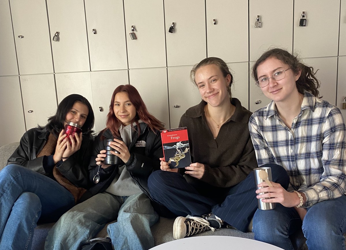 Classics_WHS's tweet photo. Y12 CC enjoying homemade lentil soup while discussing whether Dionysus is right to compare its desirability to that of Euripides in the Frogs. #strongbodystrongmind https://t.co/eoAY7cfFYv