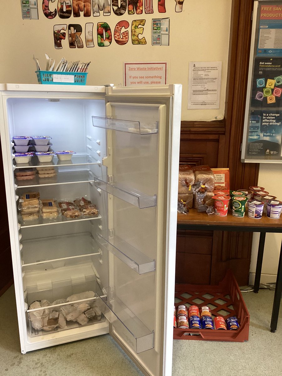 The Community Fridge has been stocked up. Pop in to Greenock Central Library to pick up a few bits. #communityfridge #ThePantry