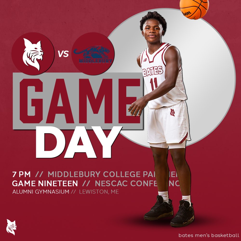 BatesCollegeMBB's tweet image. Game Nineteen 🐾 

🆚: Middlebury College Panthers
📍: Alumni Gymnasium / Lewiston, ME
⏰: 7:00 PM
📺: nsnsports.net/colleges/bates
🐾: Sophomore - #11 David Omasombo

#d3hoops #GoBates #GoBobcats #BatesBobcats #BobcatPride #AlumniGym #NESCAC #NESCACHoops #MEHoops