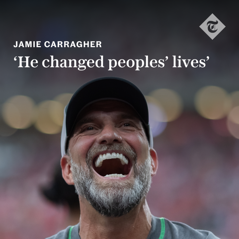 TeleFootball's tweet photo. 'When rivals are celebrating the departure of Jurgen Klopp, it shows how much he has been admired and feared'

✍️ @Carra23

#TelegraphFootball | #LFC